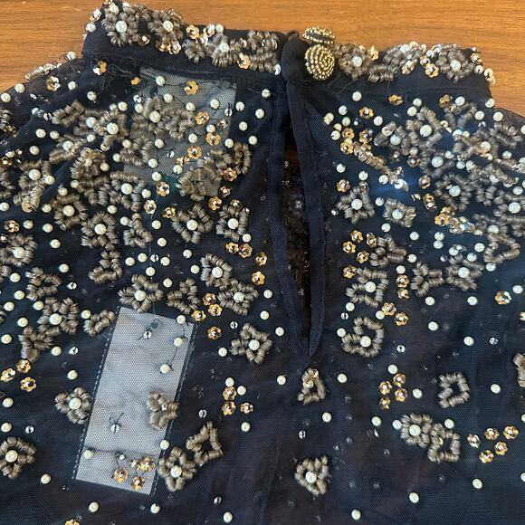 Farm Rio Black/Gold Embroidered Tulle Overlay Minidress, Concert, Party, XL NWT - Picture 11 of 12